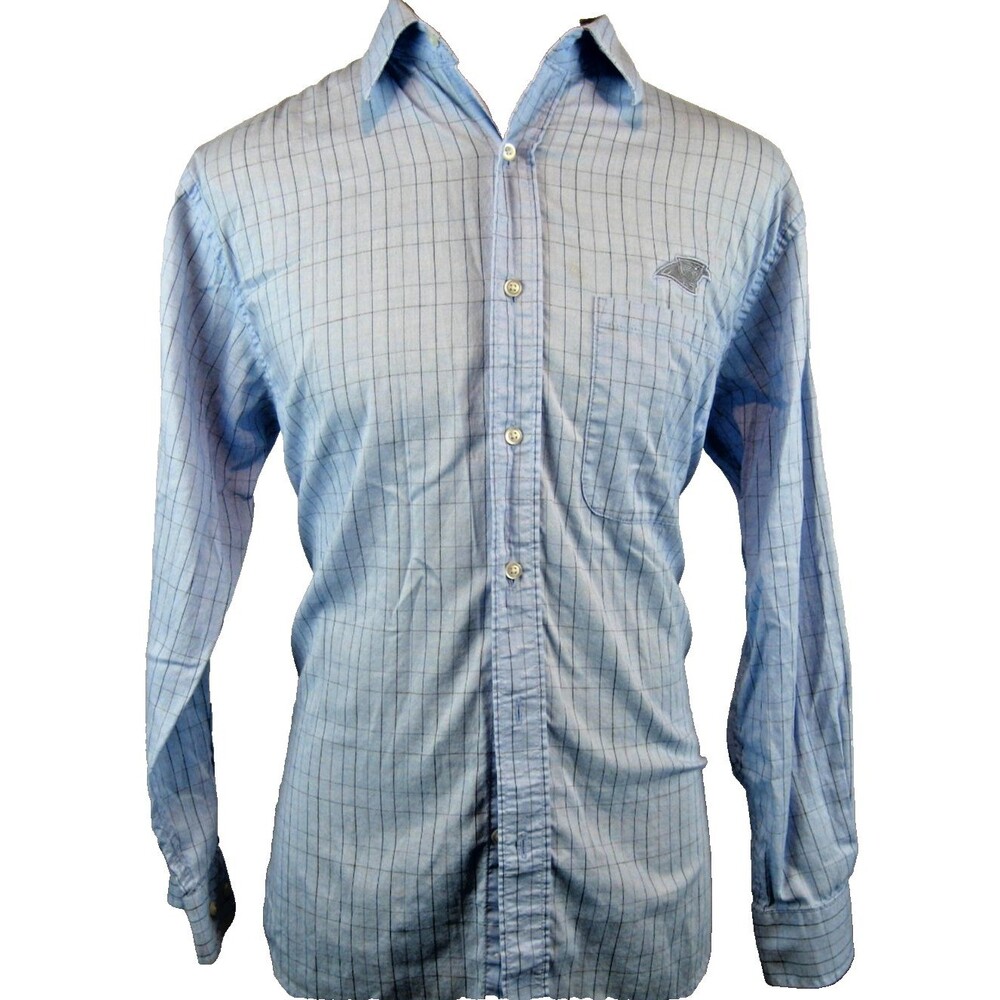 Mens Reebok Cotton Wrinkle Free Blue Check LS Dress Shirt sz Med